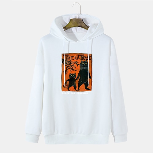 

Men's Pullover Hoodie Sweatshirt Pullover Graphic Print Halloween Daily Holiday Going out Hot Stamping Casual Streetwear Hoodies Sweatshirts Light Khaki. Green White