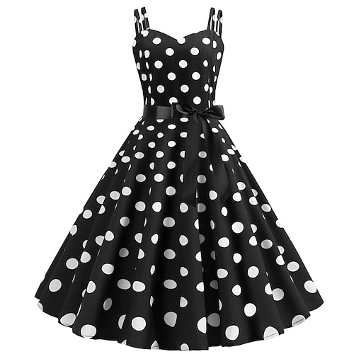 

Women's Vintage Dress Swing Dress Slip Dress Midi Dress Black White Yellow Sleeveless Polka Dot Backless Fall Winter Spaghetti Strap Vintage Summer Dress 2023 S M L XL XXL