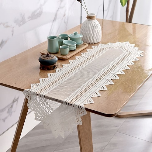 

Farmhouse Style Lace Table Runner Dresser Scarf Macrame Embroidered Table Runners with Exquisite Flower Vintage Chic for Wedding Holiday Dinning