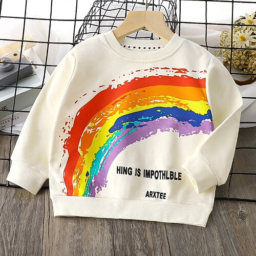 

Kids Boys Sweatshirt Rainbow Outdoor Long Sleeve Fashion Cotton 2-12 Years Winter Yellow Vivid Pink Ivory