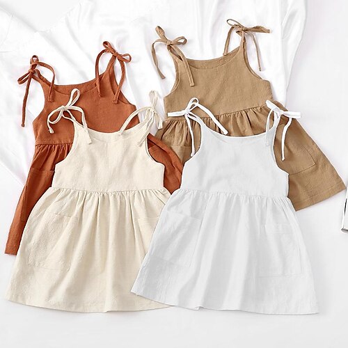 

Kids Girls' Dress Solid Colored A Line Dress Asymmetrical Dress Daily Cotton Sleeveless Casual Dress 1-5 Years Spring khaki Brown Beige