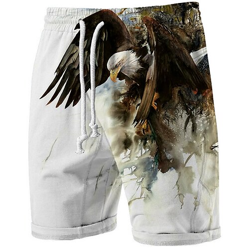 

Men's Beach Shorts Terry Shorts Drawstring Elastic Waist 3D Print Graphic Eagle Breathable Soft Short Casual Daily Holiday Streetwear Designer Green Blue Micro-elastic