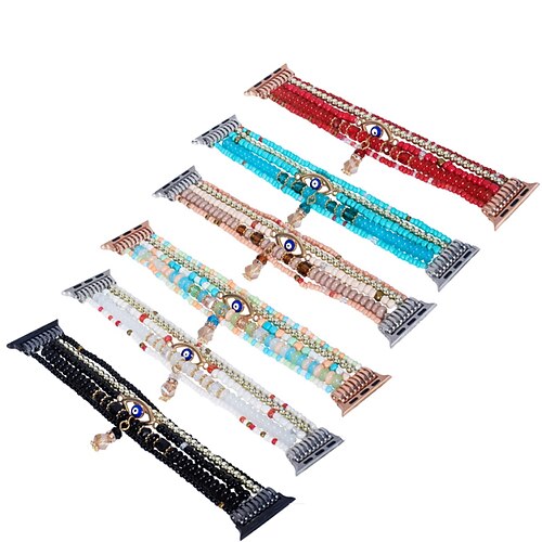 

1pc Smart Watch Band Compatible with Apple iWatch 38/40/41mm 42/44/45mm Beaded Waterproof Handmade Luxury Jewelry Bracelet for iWatch Smartwatch Strap Wristband for Series 7 / SE / 6/5/4/3/2/1