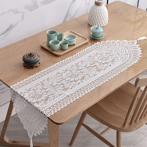 

Farmhouse Style Lace Table Runner Dresser Scarf Macrame Embroidered Table Runners with Exquisite Flower Vintage Chic for Wedding Holiday Dinning