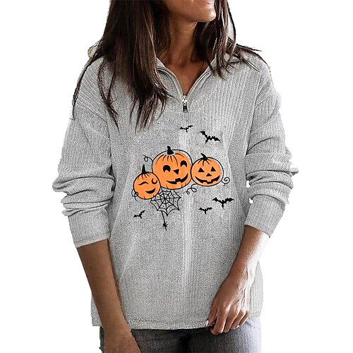 

Women's Sweatshirt Pullover Pumpkin Bat Quarter Zip Print Halloween Weekend Hot Stamping Active Casual Clothing Apparel Hoodies Sweatshirts White Black