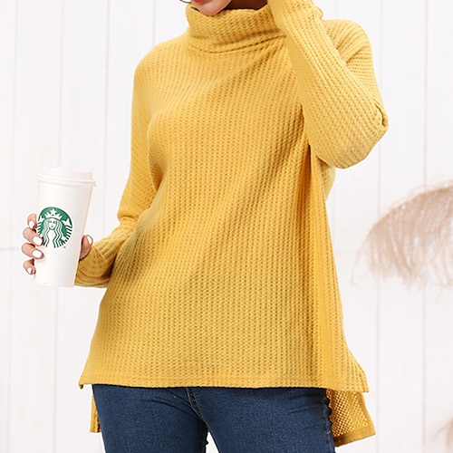 

Women's Pullover Sweater Jumper Ribbed Knit Knitted Pure Color Turtleneck Stylish Casual Daily Holiday Fall Winter Black Blue S M L / Long Sleeve