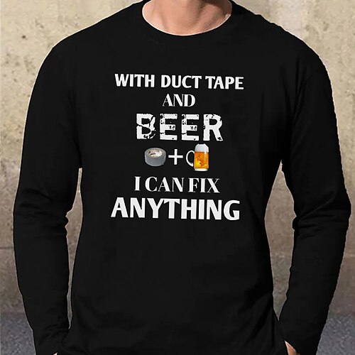 

Men's Unisex T shirt Tee Hot Stamping Food Beer Letter V Neck Street Casual Print Long Sleeve Tops Designer Simple Basic Casual Black Navy Blue