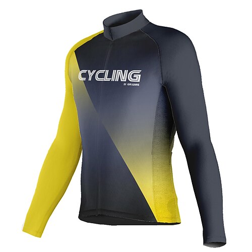 

21Grams Men's Cycling Jersey Long Sleeve Bike Top with 3 Rear Pockets Mountain Bike MTB Road Bike Cycling Breathable Quick Dry Moisture Wicking Reflective Strips Black Color Block Gradient Polyester