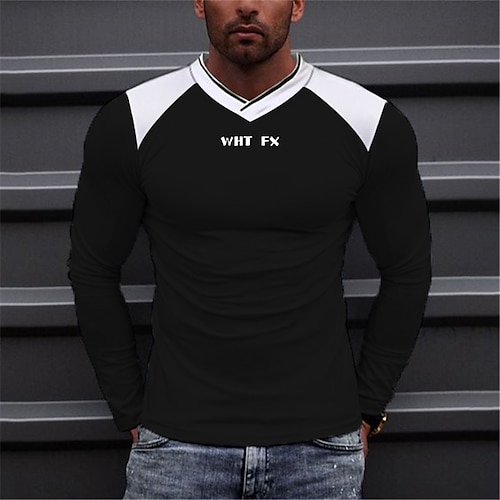 

Men's Unisex T shirt Tee 3D Print Color Block Graphic Prints Letter V Neck Daily Sports Print Long Sleeve Tops Designer Lightweight Casual Breathable Black
