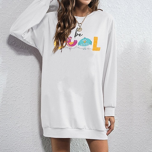 

Women's Hoodie Dress Streetwear Long Monograms Print White Black Animal Daily Crew Neck Long Sleeve S M L XL XXL