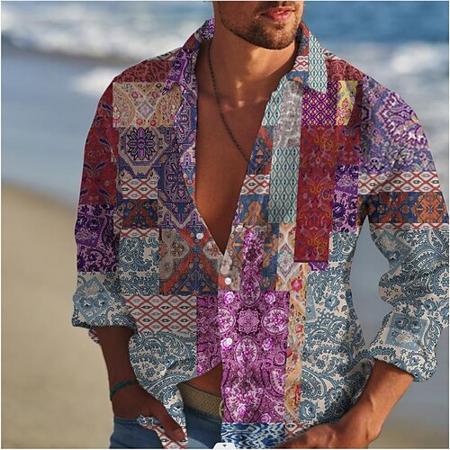 

Men's Shirt Graphic Shirt Floral Color Block Turndown Fuchsia 3D Print Outdoor Street Short Sleeves Button-Down Print Clothing Apparel Fashion Designer Casual Breathable / Summer / Spring / Summer