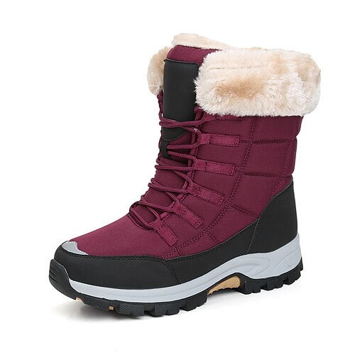 

Women's Boots Snow Boots Plus Size Mid Calf Boots Flat Heel Round Toe Sporty Casual Classic Outdoor Walking Shoes PU Leather Chiffon Lace-up Fall Winter Solid Colored White Purple Rosy Pink