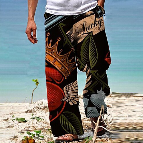 

Men's Trousers Beach Pants Pocket Drawstring Elastic Waist Graphic Prints Comfort Breathable Casual Daily Holiday Streetwear Designer Green Black
