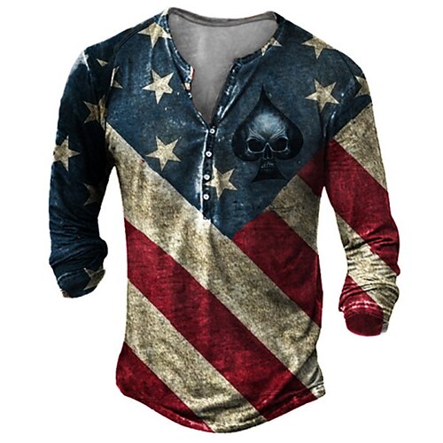 

Men's Henley Shirt Tee T shirt Tee 3D Print Graphic Patterned National Flag Plus Size Henley Daily Sports Button-Down Print Long Sleeve Tops Designer Basic Classic Comfortable Blue