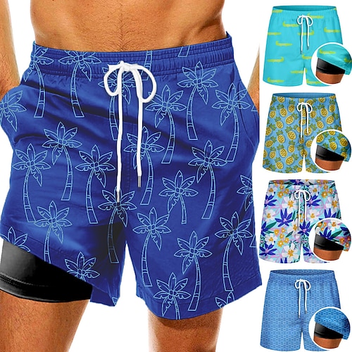 

Men's Swim Shorts Swim Trunks with Compression Liner Quick Dry Board Shorts Bathing Suit Drawstring - Swimming Surfing Beach Water Sports Floral Summer