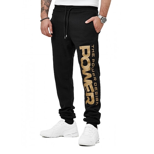 

Men's Sweatpants Joggers Trousers Drawstring Side Pockets Elastic Waist Letter Graphic Prints Comfort Breathable Sports Outdoor Casual Daily Cotton Blend Terry Streetwear Stylish Black Micro-elastic