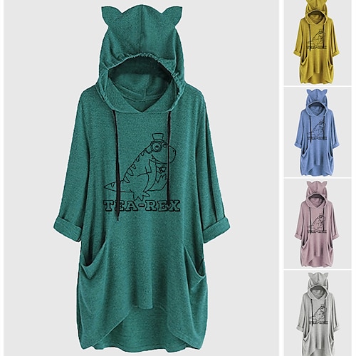 

Inspired by Animal Cat Ear Dinosaur Hoodie Sweatshirt Oversized Hoodie Animal Graphic Hoodie For Women's Girls' Adults' Hot Stamping Spandex Homecoming Vacation