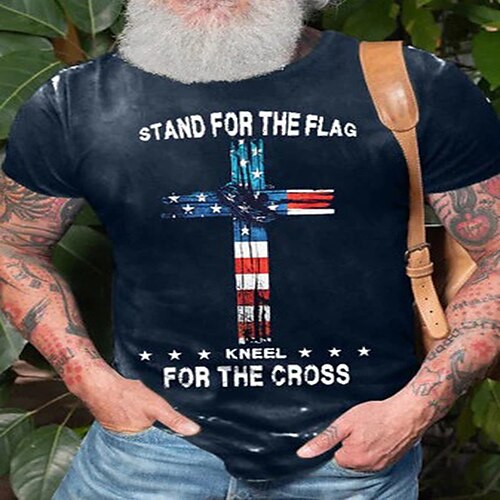 

Men's Unisex T shirt Tee 3D Print Graphic Prints Cross Crew Neck Street Daily Print Short Sleeve Tops Casual Big and Tall Sports Black Blue / Summer / Summer