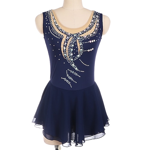 

Figure Skating Dress Women's Girls' Ice Skating Dress Dark Navy High Elasticity Training Competition Skating Wear Crystal / Rhinestone Sleeveless Ice Skating Figure Skating / Winter