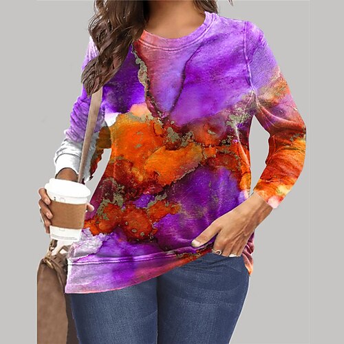 

Women's Plus Size Tops Pullover Sweatshirt Color Gradient Print Long Sleeve Crewneck Streetwear Daily Vacation Microfiber Fall Winter Green Blue