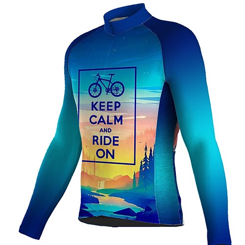 

21Grams Men's Cycling Jersey Long Sleeve Bike Top with 3 Rear Pockets Mountain Bike MTB Road Bike Cycling Breathable Quick Dry Moisture Wicking Reflective Strips Blue Graphic Polyester Spandex Sports
