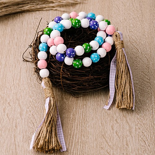 

Rope Tassel Wooden Beads String Home Crafts Tray Ornaments Christmas Wall Decoration