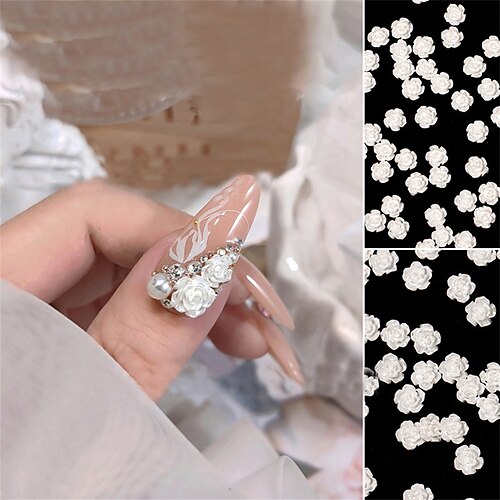 

50 pezzi di nail art in resina rosa ornamento tridimensionale bianco a cinque petali di fiori per unghie prodotti per unghie camelia