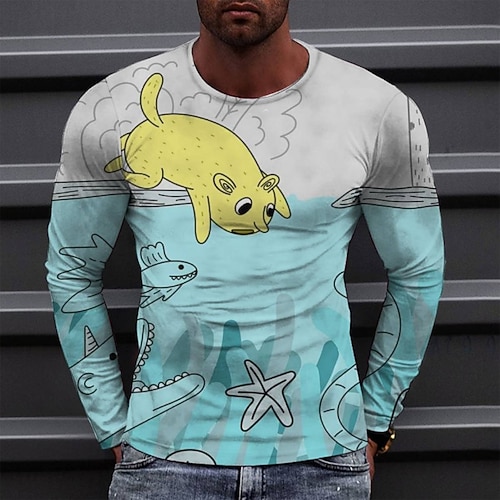 

Men's T shirt Tee Tee Graphic Round Neck White Long Sleeve 3D Print Casual Daily Print Tops Fashion Designer Comfortable Big and Tall