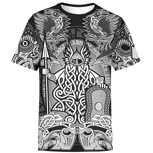 

Men's Unisex T shirt Tee 3D Print Tribal Graphic Prints Crew Neck Street Daily Print Short Sleeve Tops Casual Comfortable Big and Tall Sports Gray / Summer