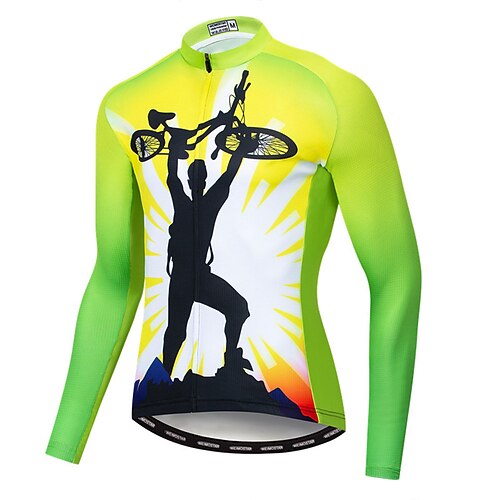 

21Grams Men's Cycling Jersey Long Sleeve Bike Top with 3 Rear Pockets Mountain Bike MTB Road Bike Cycling Breathable Quick Dry Moisture Wicking Reflective Strips Green Yellow Blue Graphic Polyester