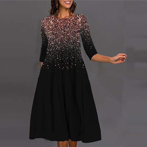 

Women's Casual Dress Shift Dress Midi Dress Green Blue Purple Pink Gold 3/4 Length Sleeve Color Gradient Ruched Print Fall Spring Round Neck Casual Vacation 2022 S M L XL XXL 3XL