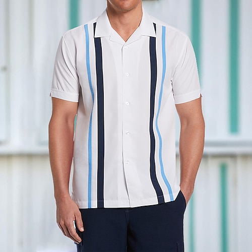 

Hombre Camisa Abotonar la camisa Camisa de campamento Blanco Manga Corta Lineal Cuello Vuelto Print Diario Festivos Abotonar Ropa Sencillo Casual Cómodo