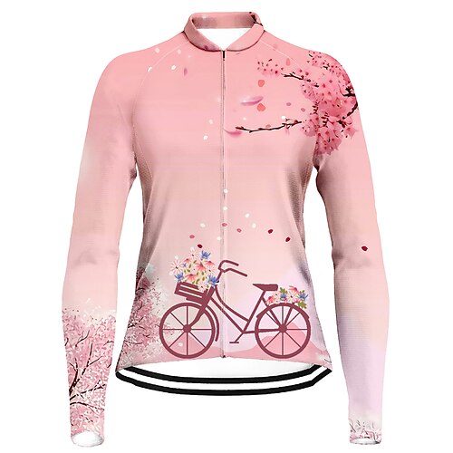 

21Grams Women's Cycling Jersey Long Sleeve Bike Top with 3 Rear Pockets Mountain Bike MTB Road Bike Cycling Breathable Quick Dry Moisture Wicking Reflective Strips Rosy Pink Graphic Polyester Spandex