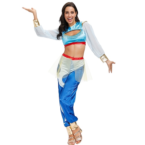 

Aladdin and the Magic Lamp Princess Jasmine Outfits Women's Movie Cosplay Cosplay Blue Top Pants Masquerade Polyester