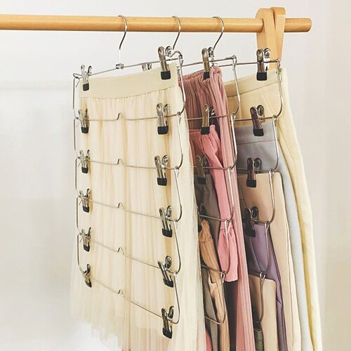 

Folding Hanger Multi-functional Household Multi-layer Trouser Rack Trousers Clip Skirt Clip Multi-layer Belt Clip Trousers Hanging Metal Wardrobe Storage