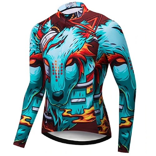 

21Grams Men's Cycling Jersey Long Sleeve Bike Top with 3 Rear Pockets Mountain Bike MTB Road Bike Cycling Breathable Quick Dry Moisture Wicking Reflective Strips Red Blue Fox Polyester Spandex Sports