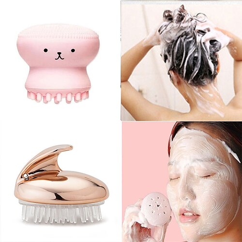 

Plastic Silicone Hair Brush Massage Comb Handheld Shower Bath Brush Head Meridian Massage Hair Styling Tool Creative Massager Pair With Face Brush