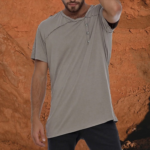 

Men's T shirt Tee Solid Color Round Neck Gray Short Sleeve Street Daily Button-Down Tops Casual Comfortable / Summer / Spring / Summer