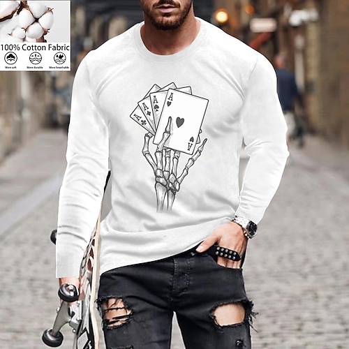 

Men's Unisex T shirt Tee Skull Poker Crew Neck Green Navy Blue Gray White Black Print Outdoor Street Long Sleeve Print Clothing Apparel Cotton Sports Designer Simple Casual