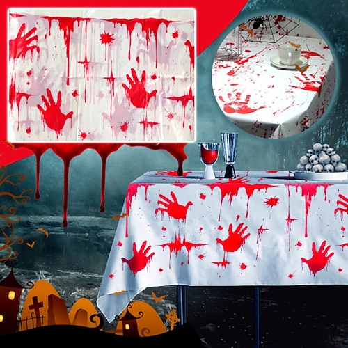 

260130cm Halloween Saints Day BOO Themed Party Bloody Horror Handprint Disposable Cutlery Table Cover Holiday Supply