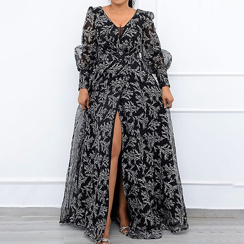 

Women's Plus Size Party Dress Print V Neck Long Sleeve Fall Winter Prom Dress Maxi long Dress Party Dress