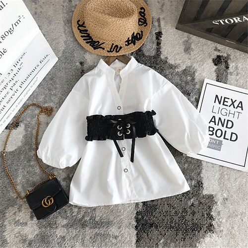 

Kids Girls' Dress Solid Colored A Line Dress Asymmetrical Dress Daily Long Sleeve Casual Dress 2-8 Years Winter White