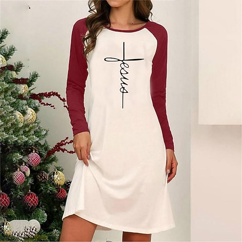 

Women's T Shirt Dress Tee Dress Shift Dress Short Mini Dress Green Blue Wine Red Long Sleeve Letter Print Fall Winter Round Neck Casual Loose 2022 S M L XL 2XL 3XL 4XL 5XL / Casual Dress