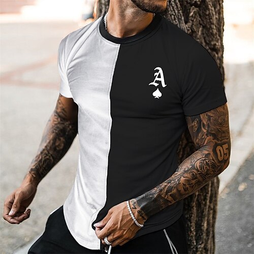 

Men's T shirt Tee Graphic Color Block Crew Neck Black / White Street Holiday Short Sleeve Print Clothing Apparel Casual Comfortable / Summer / Summer