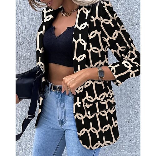 

Women's Blazer Windproof Warm Outdoor Work Office / Career Street Pocket Print Cardigan Lapel OL Style Baroque Office / career Solid Color Regular Fit Outerwear Long Sleeve Winter Fall Green Black