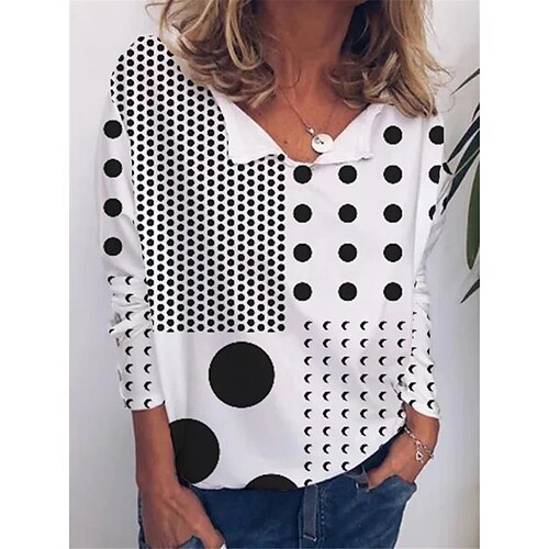 

Women's Plus Size Tops Blouse Shirt Geometry Print Long Sleeve V Neck Streetwear Daily Vacation Polyester Fall Winter White