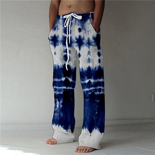

Men's Trousers Beach Pants Pocket Drawstring Elastic Waist Tie Dye Graphic Prints Comfort Breathable Casual Daily Holiday Streetwear Designer Blue Orange