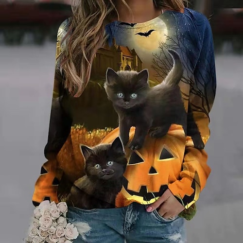 

Women's Sweatshirt Graphic Pumpkin Casual Daily Sports Casual Streetwear Hoodies Sweatshirts Blue Gray Purple Halloween