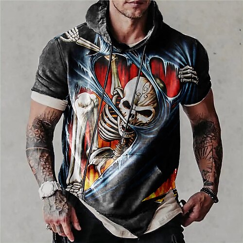 

Men's Unisex Pullover Hoodie Sweatshirt Blue Gray Hooded Skull Graphic Prints Skeleton Print Sports & Outdoor Daily Sports 3D Print Streetwear Designer Casual Spring & Summer Clothing Apparel Hoodies