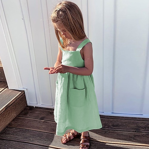 

Kinderkleid für kleine Mädchen einfarbig A-Linienkleid Alltagsurlaub grün weiß asymmetrisch ärmellos Prinzessin süß Kleider Frühling Sommer Regular Fit 2-6 Jahre